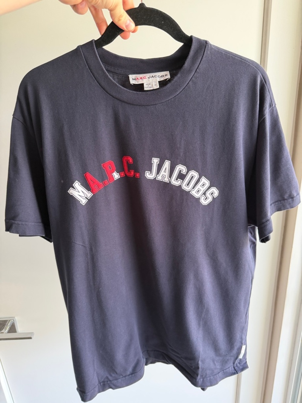 A.P.C. X Marc Jacobs navy tee with red and white logo